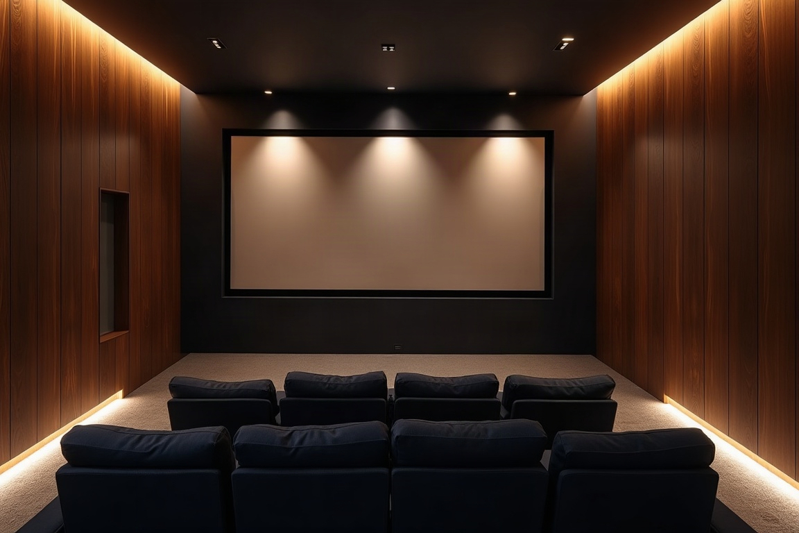 Salle de cinéma privée aux murs en noyer